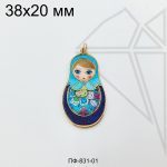 Подвеска матрешка синяя 38 мм (золото)