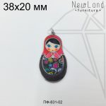 Подвеска матрешка черно-красная 38 мм (родий)