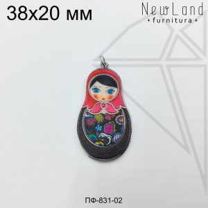 Подвеска матрешка черно-красная 38 мм (родий)