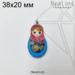 Подвеска матрешка красно-синяя 38 мм (родий)