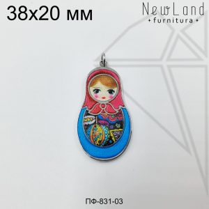 Подвеска матрешка красно-синяя 38 мм (родий)