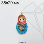 Подвеска матрешка красно-синяя 38 мм (золото)