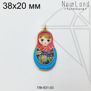 Подвеска матрешка красно-синяя 38 мм (золото)