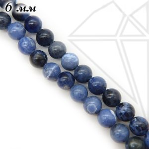 Содалит круглый гладкий глянцевый 6 мм 1/2 нити