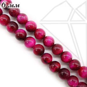 Тигровый глаз тонированный розовый круглый 6 мм 1/2 нити