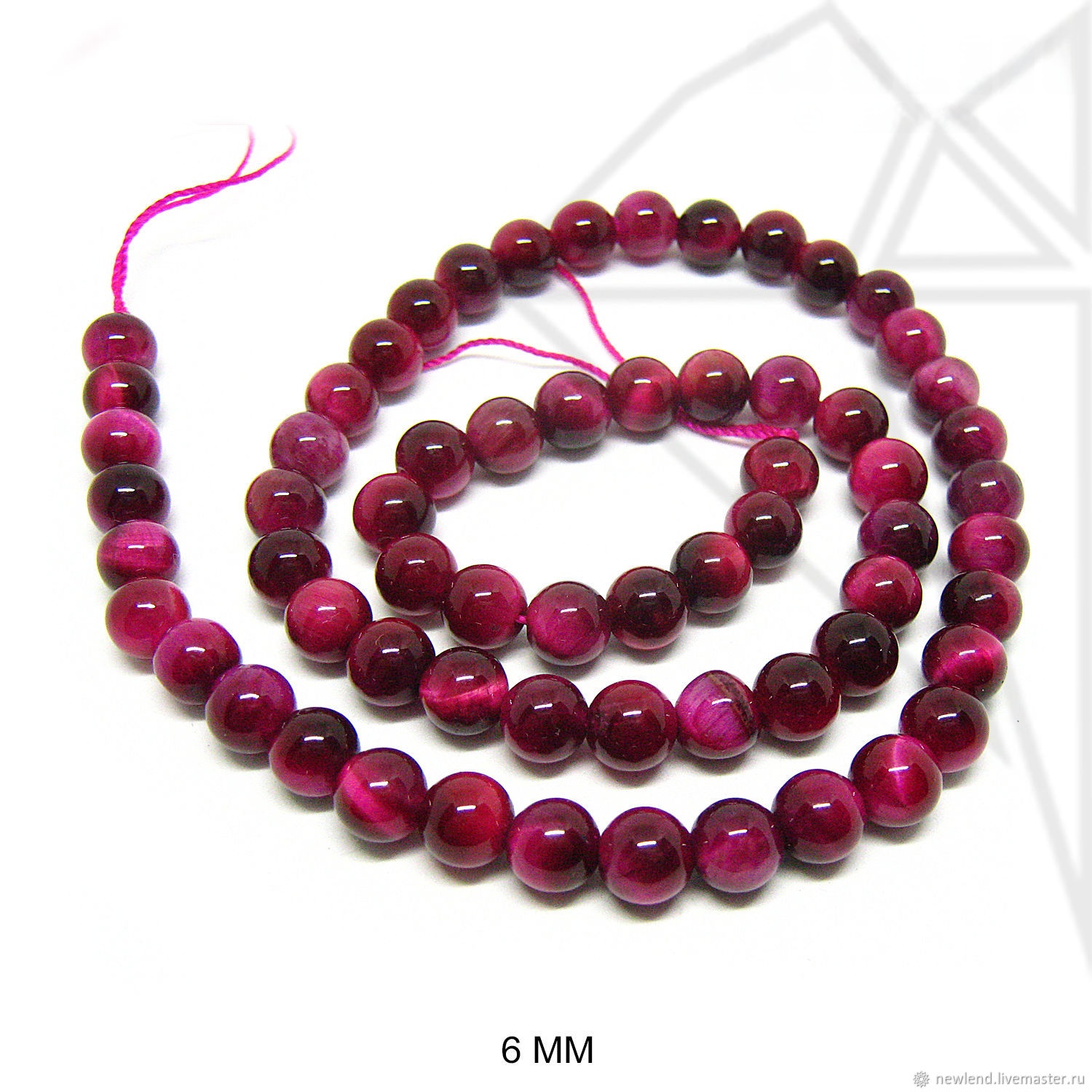 Тигровый глаз тонированный розовый круглый 6 мм 1/2 нити
