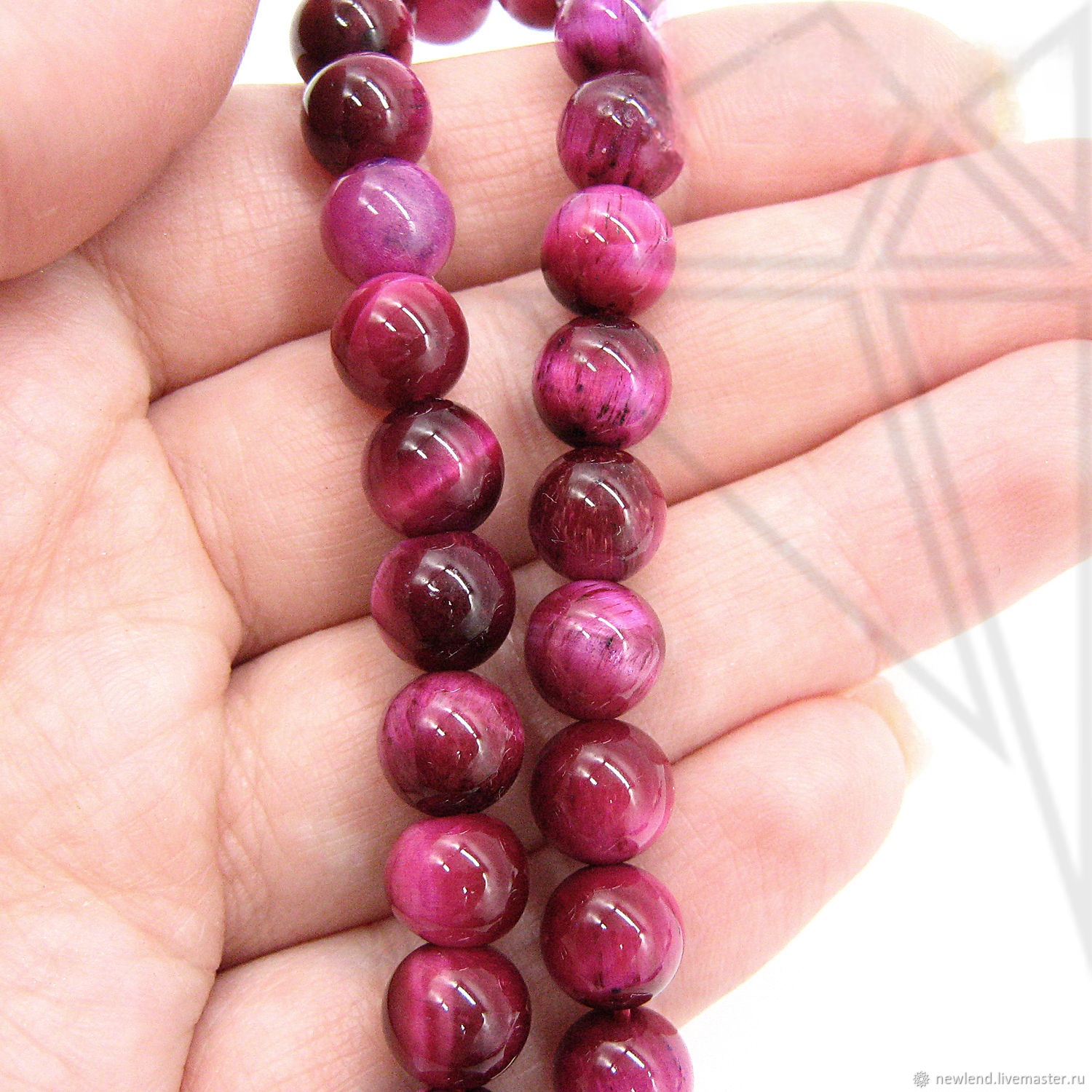 Тигровый глаз тонированный розовый круглый 6 мм 1/2 нити