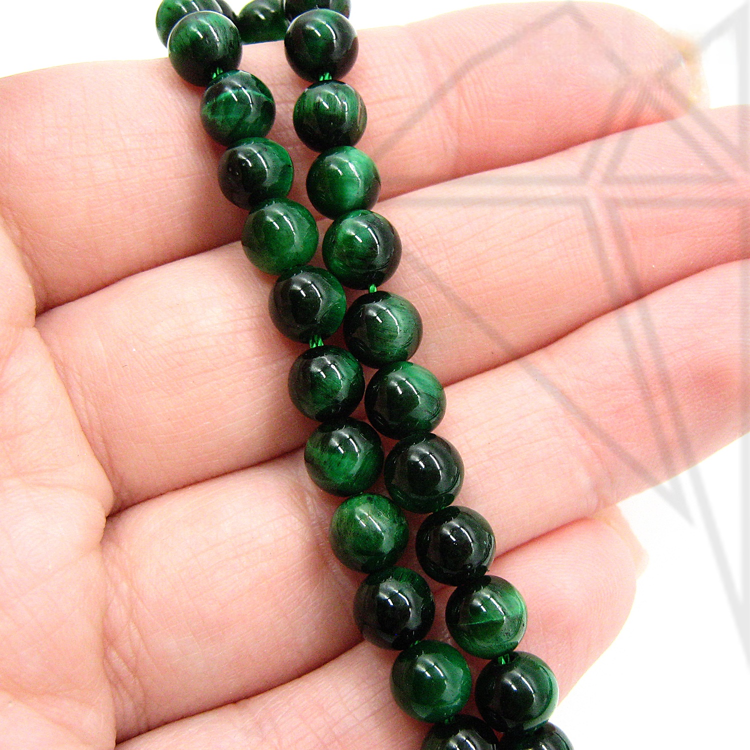 Тигровый глаз тонированный зеленый круглый 6 мм 1/2 нити