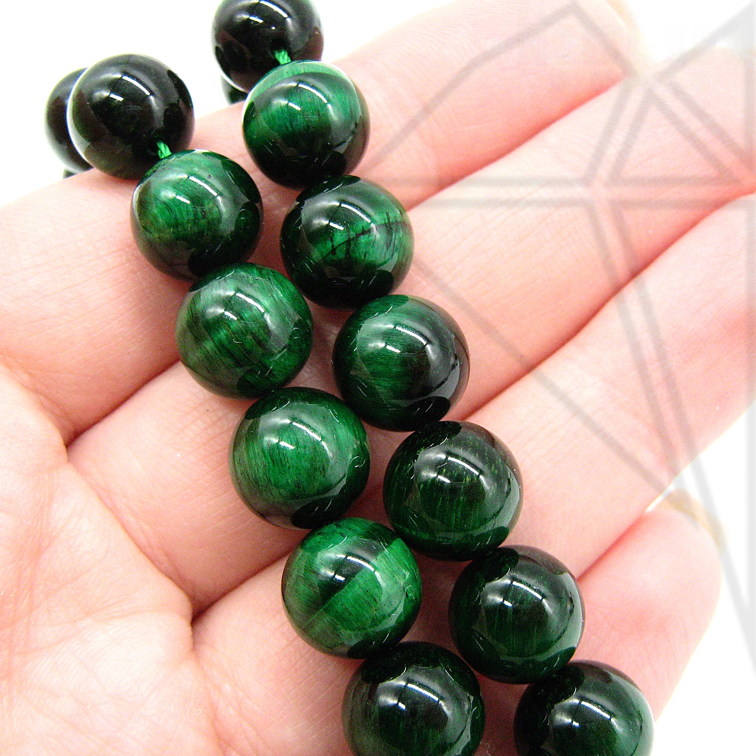 Тигровый глаз тонированный зеленый круглый 10 мм 1/2 нити