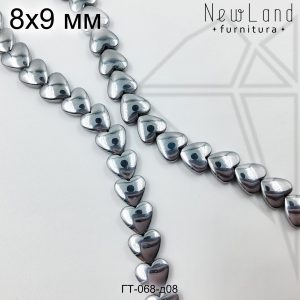 Гематит сердечки серебристый 8 мм 1/2 нити