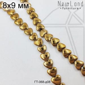 Гематит сердечки золотой 8 мм 1/2 нити