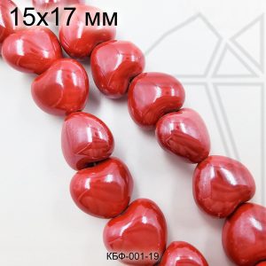 Керамическая бусина пыльно-красная сердце 15×17 мм 1/2 нити