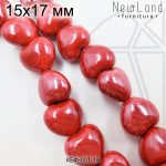 Керамическая бусина пыльно-красная сердце 15×17 мм 1/2 нити