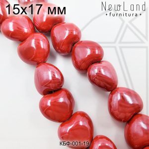 Керамическая бусина пыльно-красная сердце 15×17 мм 1/2 нити