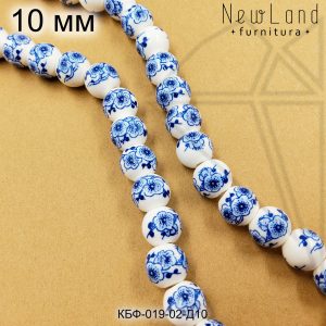 Керамическая бусина белая круглая гжель 10 мм 1/2 нити №2