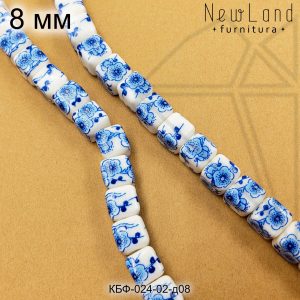 Керамическая бусина белая куб гжель синяя 8 мм 1/2 нити