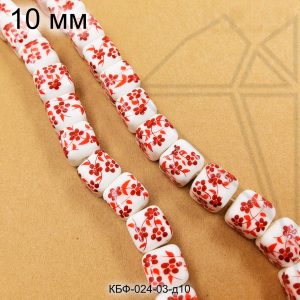 Керамическая бусина белая куб гжель красная 10 мм 1/2 нити