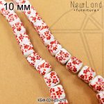 Керамическая бусина белая куб гжель красная 10 мм 1/2 нити