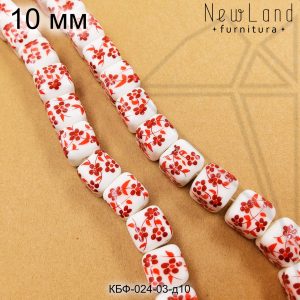 Керамическая бусина белая куб гжель красная 10 мм 1/2 нити