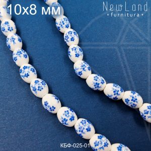 Керамические бусины гжель синяя "оливка" 10х8 мм 1/2 нить