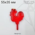 Подвеска петушок красная прозрачная 55х35 мм (золото)