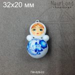 Подвеска матрешка гжель 32х20 мм (родий)