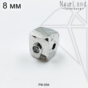 Разделительная бусина квадратная с фианитом 8 мм (родий)