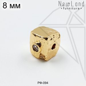 Разделительная бусина квадратная с фианитом 8 мм (золото)