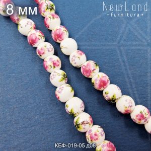 Керамическая бусина гжель розово-зеленая 8 мм 1/2 нити