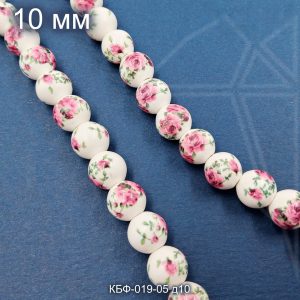 Керамическая бусина гжель розово-зеленая 10 мм 1/2 нити