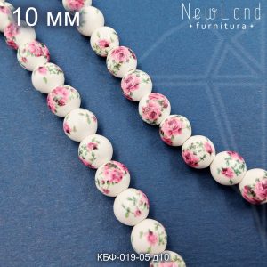 Керамическая бусина гжель розово-зеленая 10 мм 1/2 нити