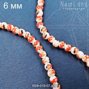 Керамическая бусина гжель оранжево-коричневая 6 мм 1/2 нити