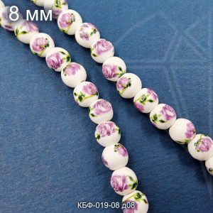 Керамическая бусина гжель фиолетово-зеленая 8 мм 1/2 нити