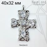 Подвеска крест с прозрачными фианитами 40 мм (родий)
