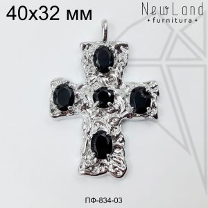 Подвеска крест с черными фианитами 40 мм (родий)