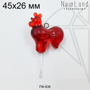 Подвеска петушок Красный на палочке 45 мм (родий)