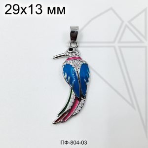 Подвеска птица с синей эмалью 29 мм (родий)