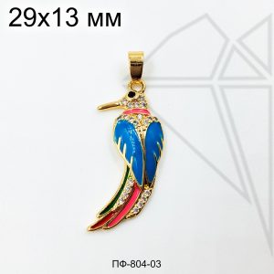 Подвеска птица с синей эмалью 29 мм (золото)