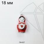 Подвеска Матрешка красная 18 мм (родий)
