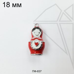 Подвеска Матрешка красная 18 мм (родий)