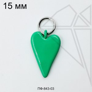 Подвеска сердце ЗЕЛЕНОЕ 15 мм (родий)