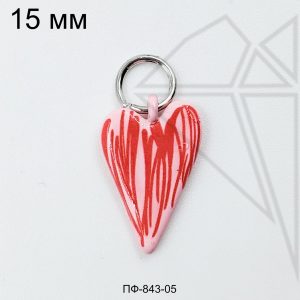 Подвеска сердце КРАСНО-РОЗОВОЕ 15 мм (родий)