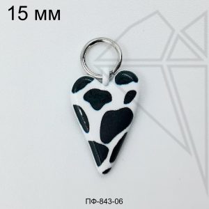Подвеска сердце ЧЕРНО-БЕЛОЕ 15 мм (родий)