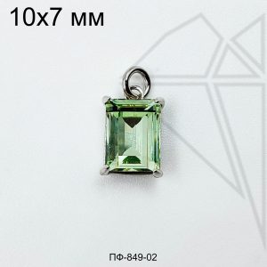 Подвеска прямоугольная с зеленым фианитом 10 мм (родий)