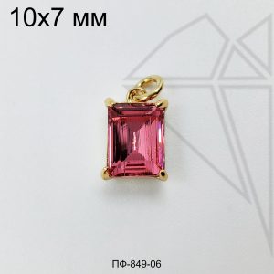 Подвеска прямоугольная с малиновым фианитом 10 мм (золото)