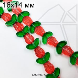 Стеклянные бусины Цветок красный 1/2 нити