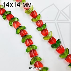 Стеклянные бусины Цветок красный 1/2 нити