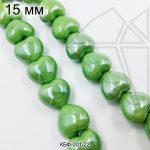 Керамическая бусина сочно-зеленое сердце 15×17 мм 1/2 нити