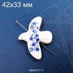 Керамическая бусина голубь белый гжель синяя 42х33 мм