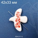 Керамическая бусина голубь белый гжель красная 42х33 мм